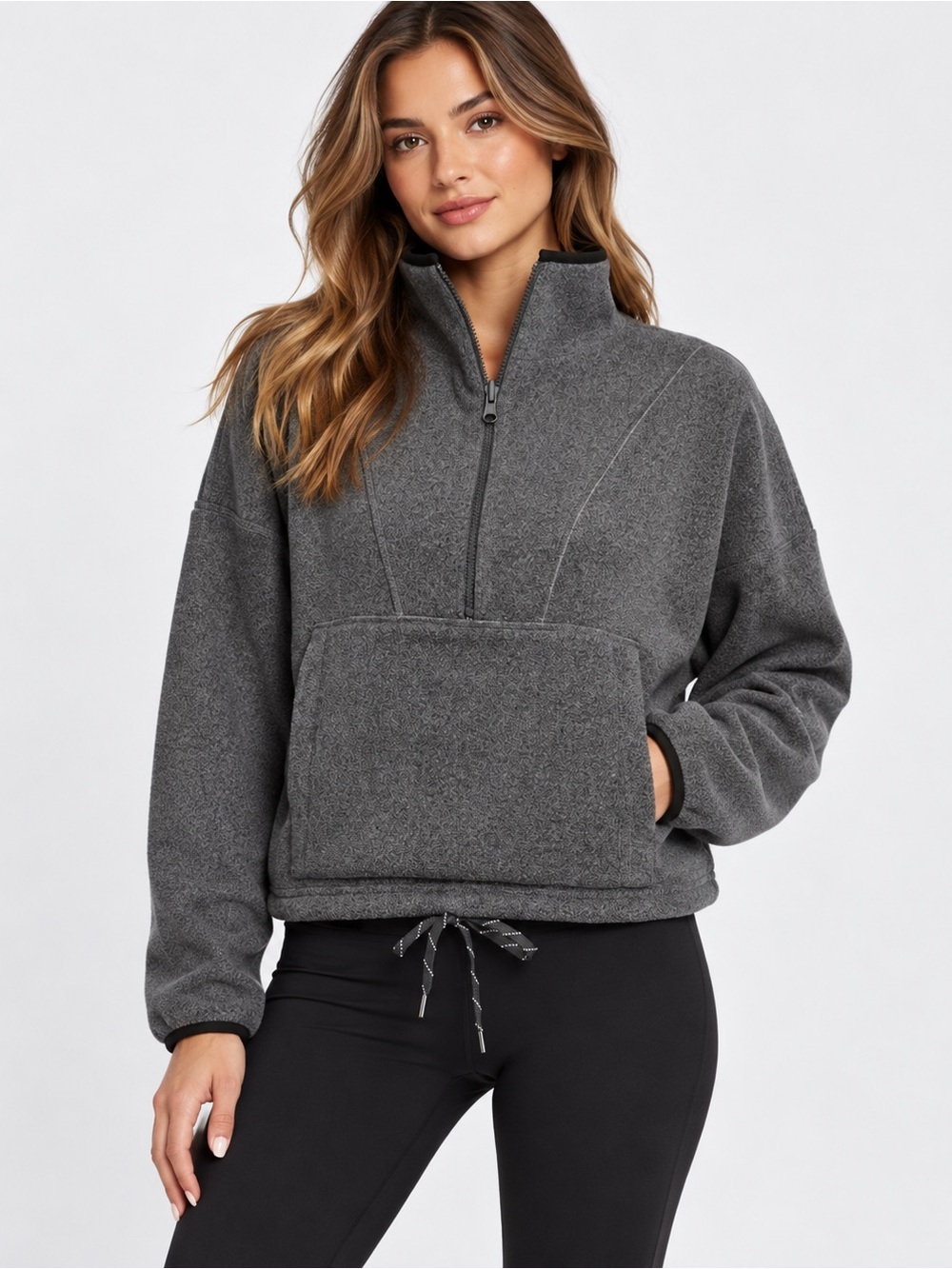ALO Yoga Yin Yang Reversible Half-Zip Fleece Oversized Pullover Sweater Size M